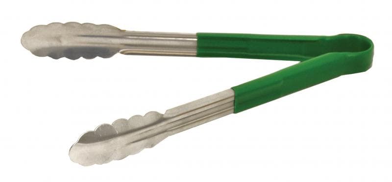 Omcan 80544 12" Heavy-Duty Utility Tongs with Green Plastic Handle