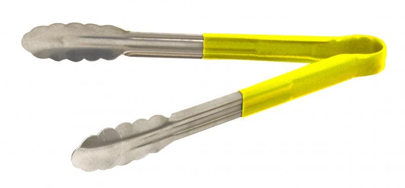 Omcan 80547 12" Heavy-Duty Utility Tongs with Yellow Plastic Handle