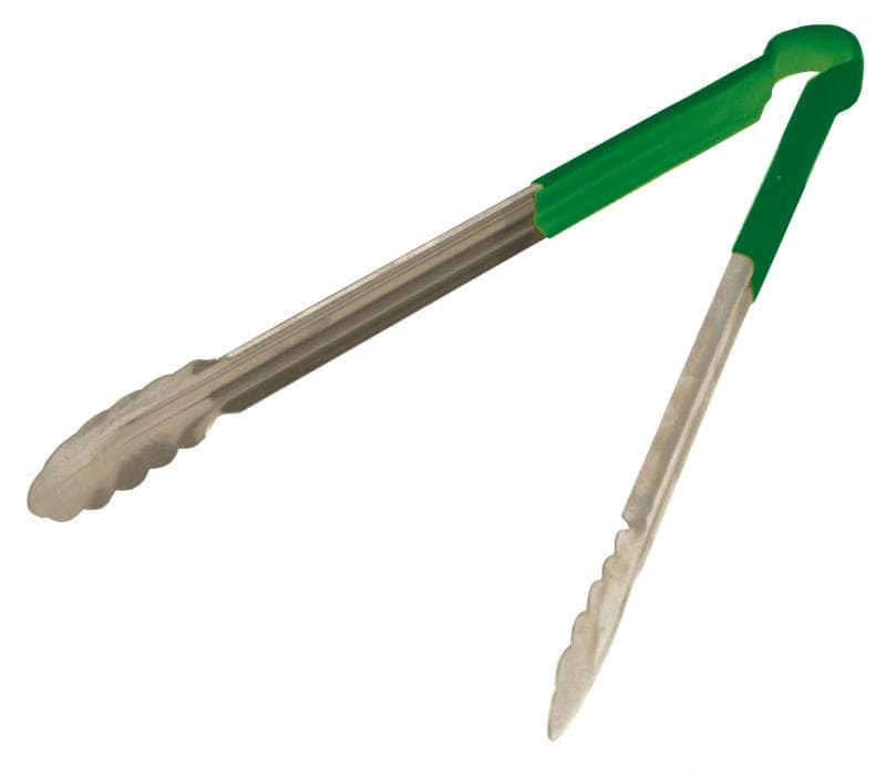 Omcan 80549 16" Heavy-Duty Utility Tongs with Green Plastic Handle