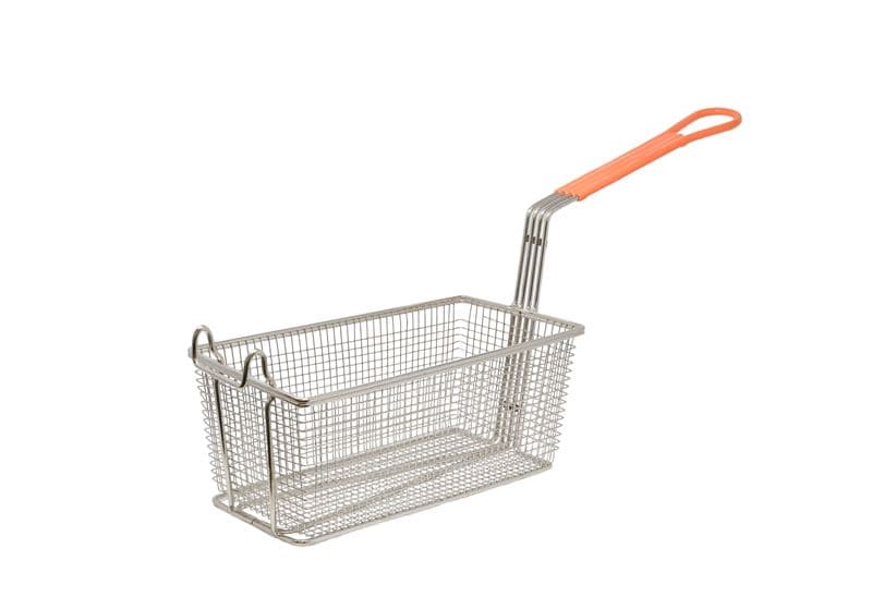 Omcan 80554 Panier à friteuse en fer nickelé de 12 1/4″ x 6 1/2″ x 5″ avec poignée orange