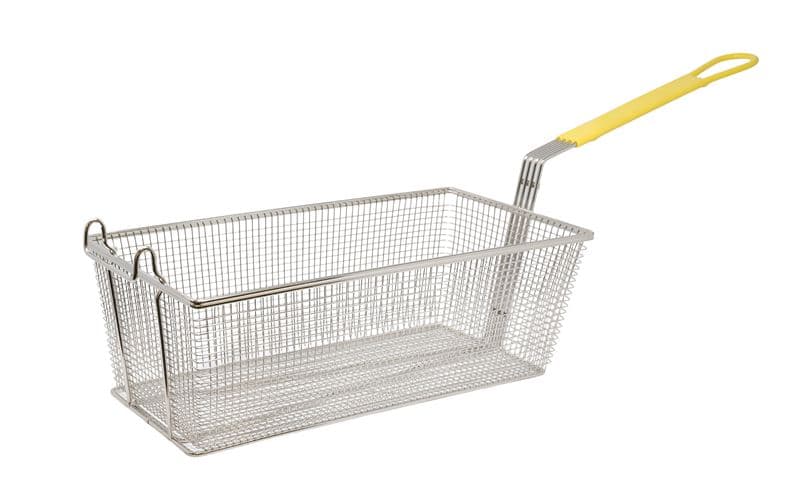 Omcan 80555 Panier à friteuse en fer nickelé de 17″ x 8 1/4″ x 6″ avec poignée jaune