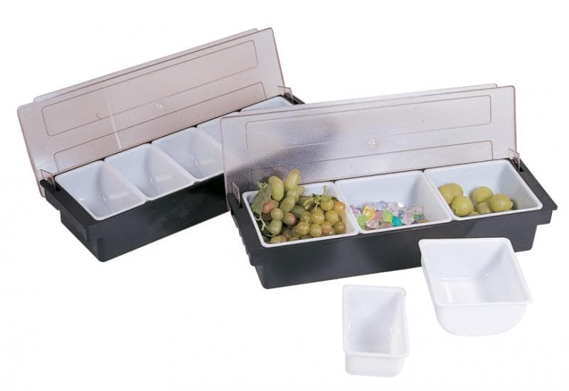 Omcan 80589 Black Plastic 3-Compartment Condiment Holder with Clear Cover