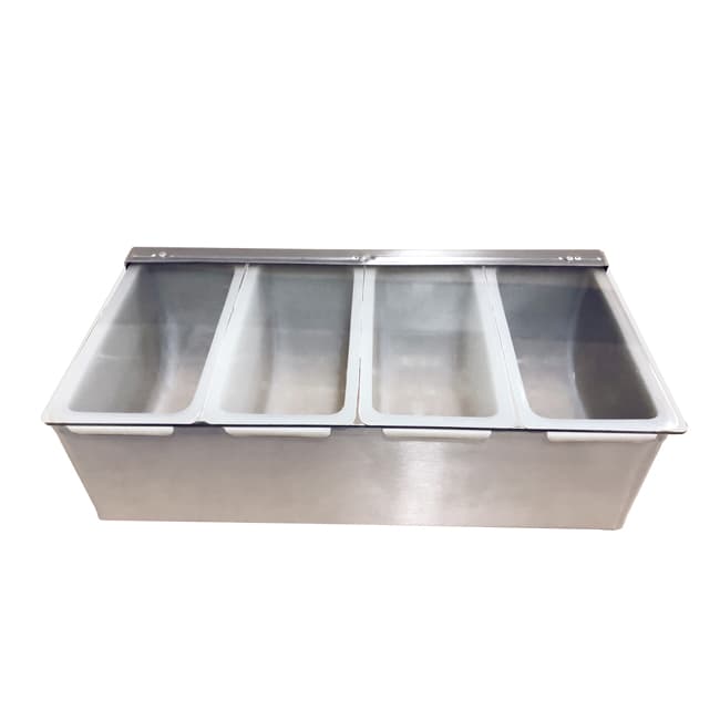 Omcan 80865 Porte-condiments en acier inoxydable à 4 compartiments avec couvercle transparent