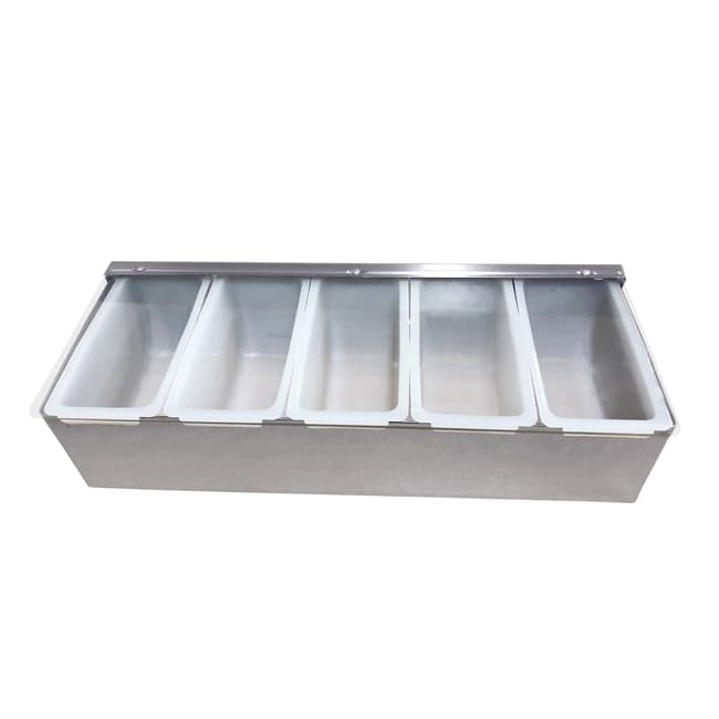 Omcan 80866 Porte-condiments en acier inoxydable à 5 compartiments avec couvercle transparent
