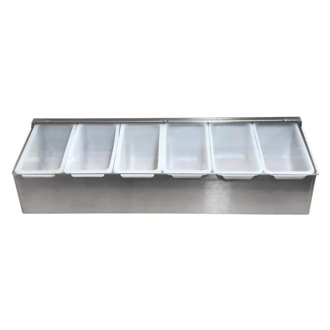 Omcan 80867 Stainless Steel 6-Compartment Condiment Holder with Clear Cover