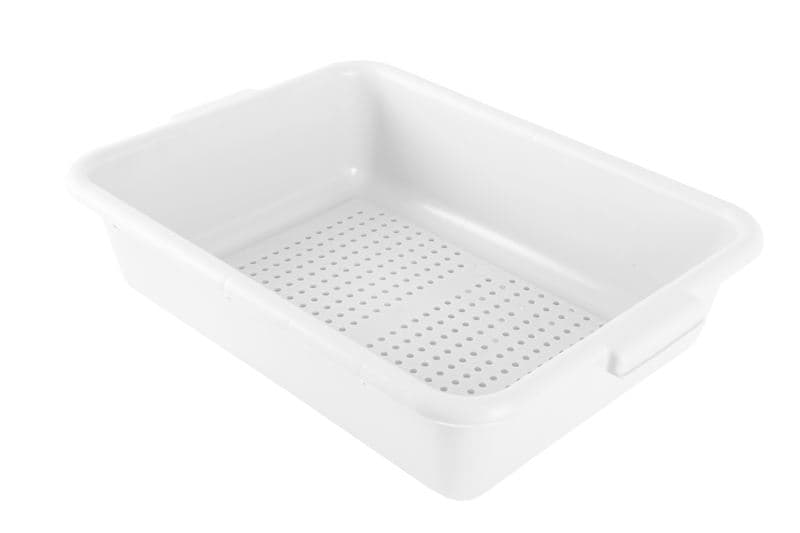 Omcan 81257 21.5″ x 15.5″ x 5″ Standard Polypropylene Perforated White Bus Box