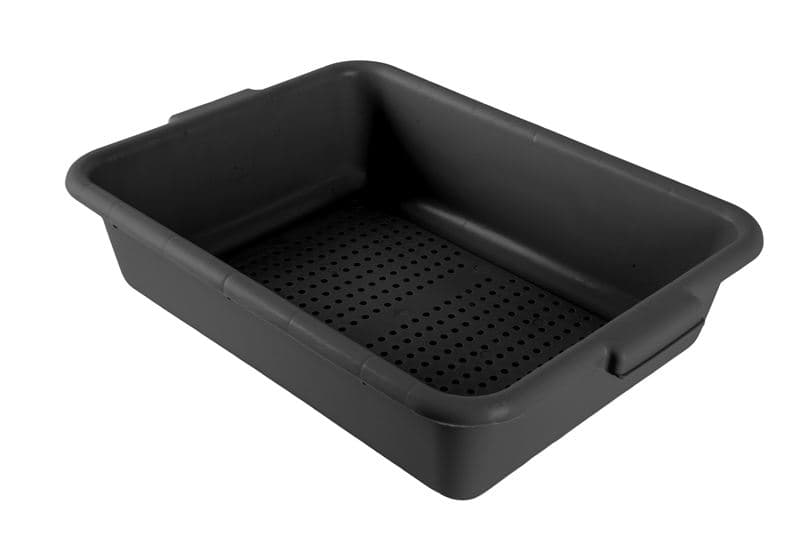 Omcan 81258 21.5″ x 15.5″ x 5″ Standard Polypropylene Perforated Black Bus Box