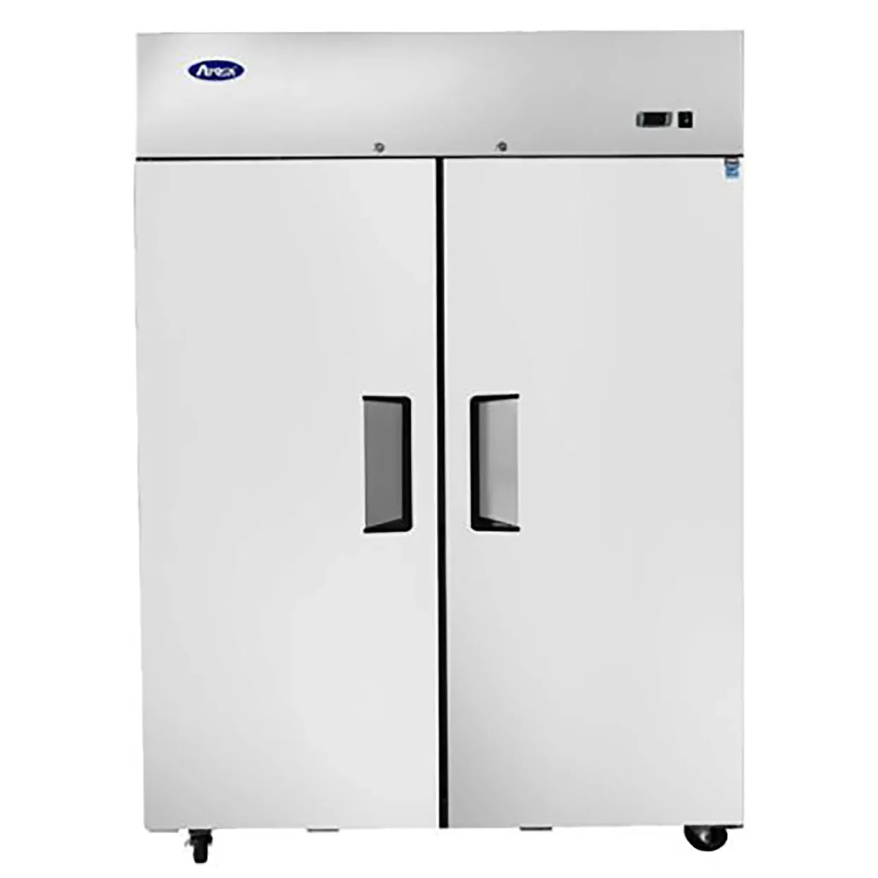 Atosa MBF8129GR Réfrigérateur/congélateur vertical en acier inoxydable à deux portes pleines de 52″ de large