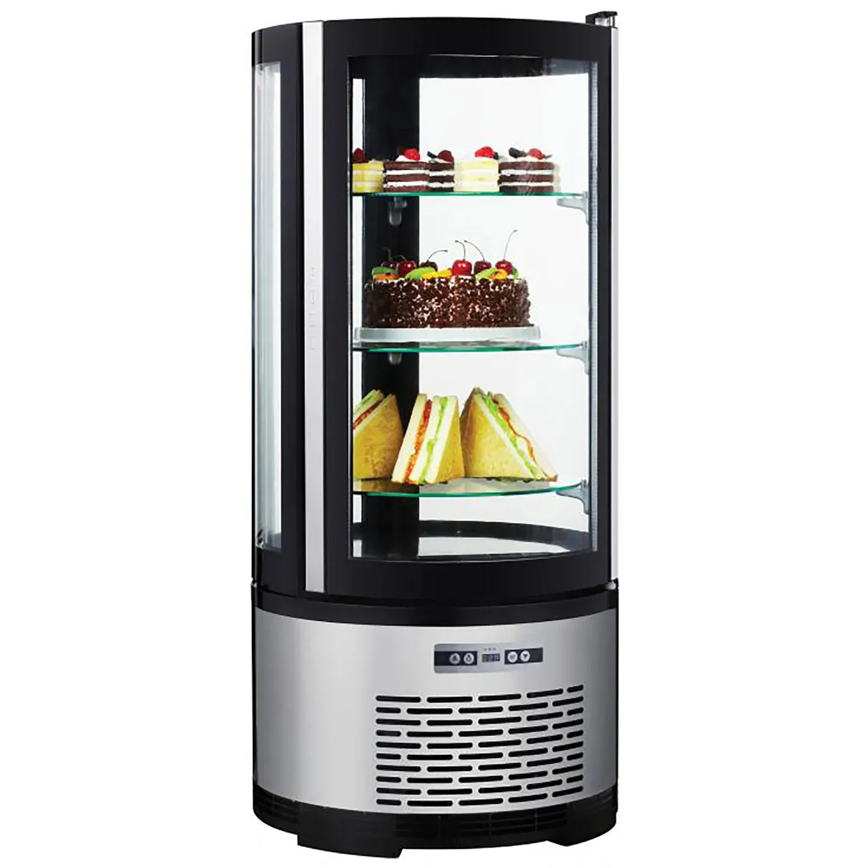 Omcan 41466 Round Glass 3 Tier 19″ Refrigerated Cake Display Case