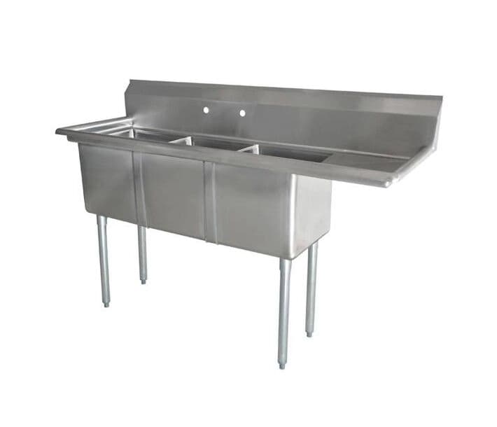Évier triple avec égouttoir à gauche ou à droite 24″x24″ et 30″x120″