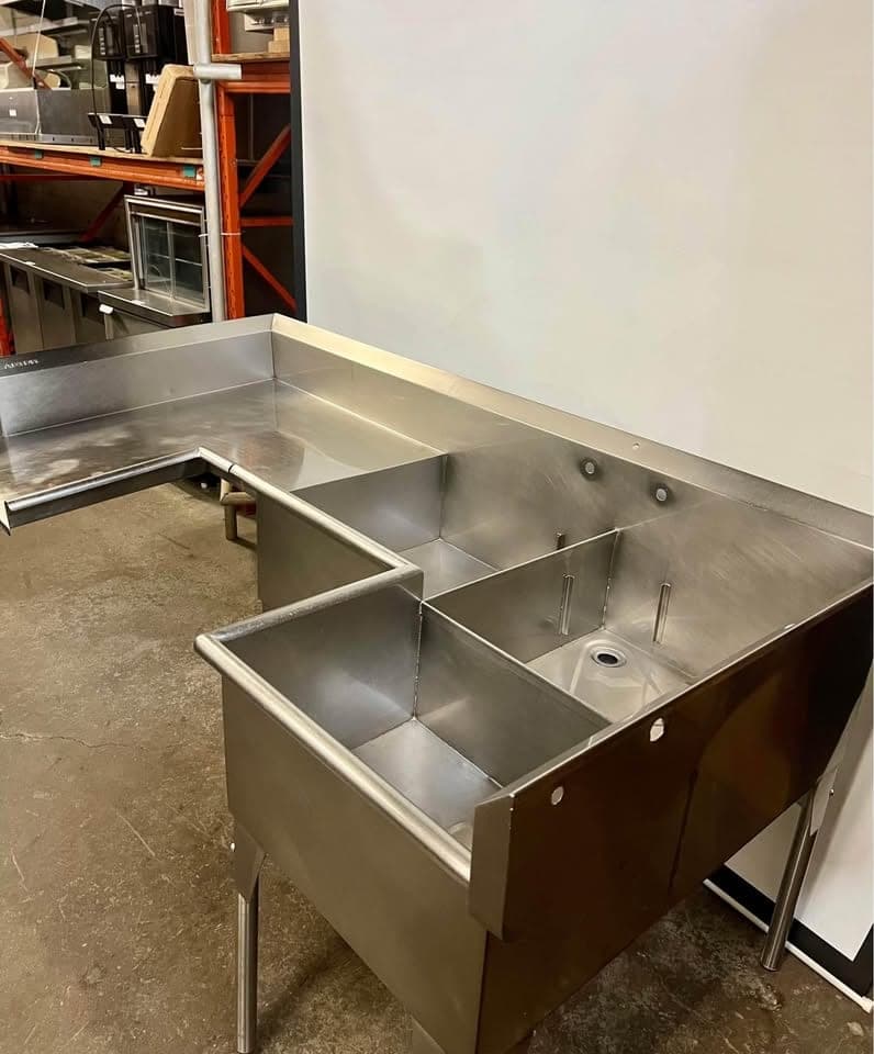 Stainless Steel Corner Dishwasher Sink with Drain Board (Used)